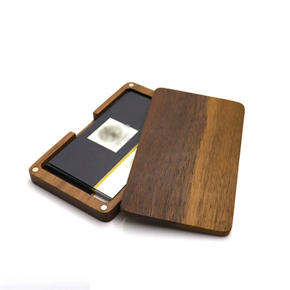 EZONE Creative Natural Wood Business Card Holder Pocket Slim Business Card Credit Black Walnut Color Business Magnetic Card Case