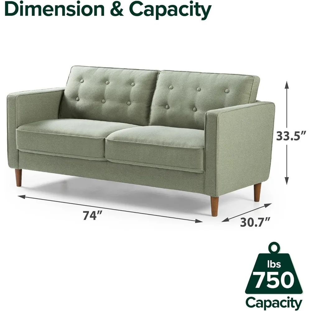 Pear Green Sofa Tool-Free Assembly Home Furniture Lauren Sofa Couch / Button Tufted Cushions / Easy Living Room