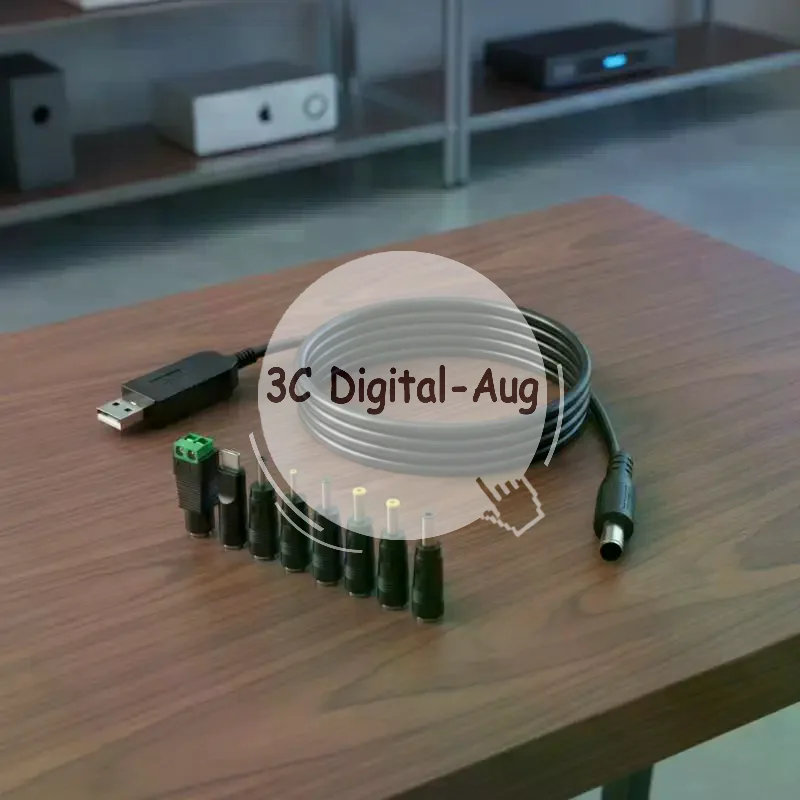 9Pcs USB To 5/9/12V DC Power Cable USB A To DC Boost Cable With Adapters