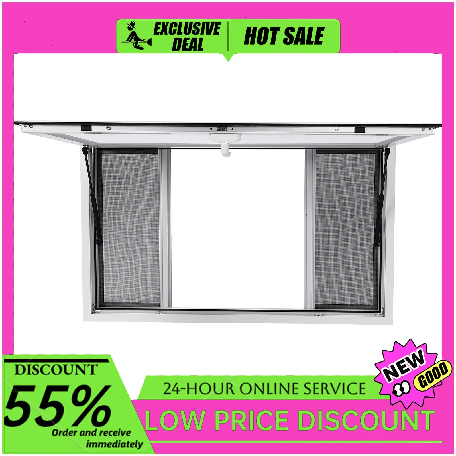 

Концессионное окно 50 × 30 дюймов для грузовиков с едой, 4 экрана, сервисное окно для грузовиков с едой, настенное окно для грузовиков с перетаскивающим крючком