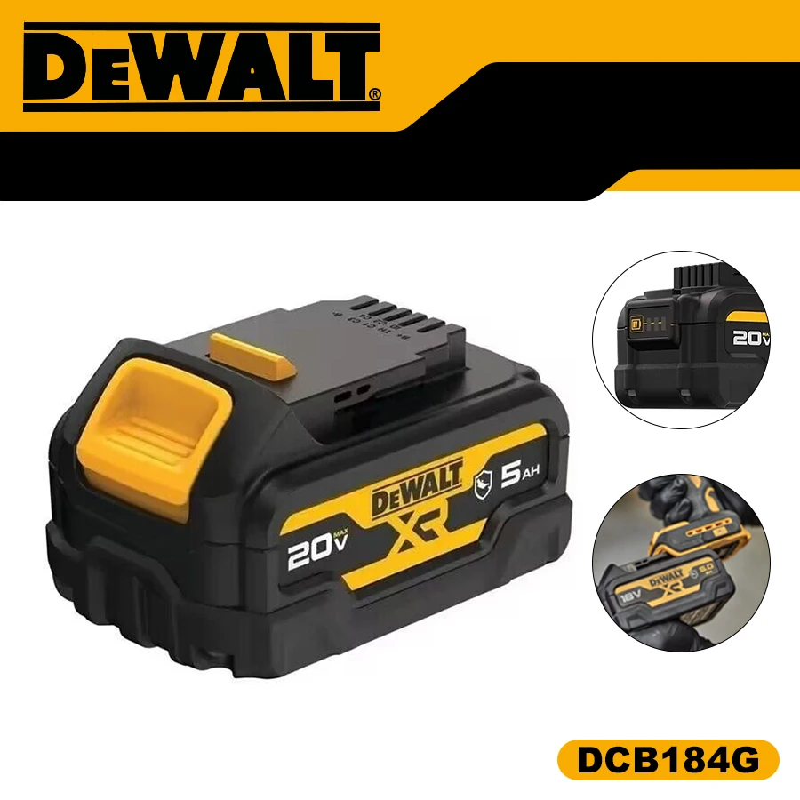 DEWALT DCB184G Original Battery 20V 5.0AH Rechargeable Lithium Battery Oil-resistant and Anti-corrosion Power Tool Accessory