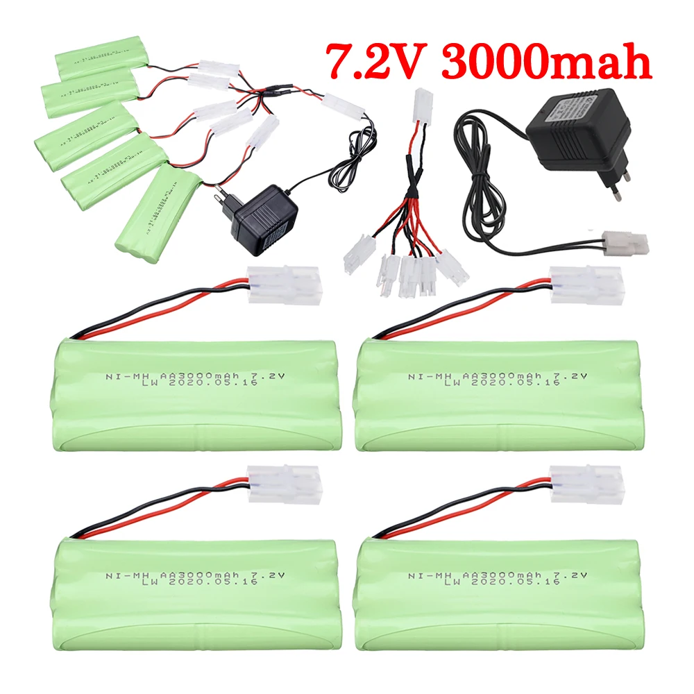 7.2v Battery For RC Cars Robot Tanks Gun Boats Toys Battery Accessories 7.2v 3000mAh AA Rechargeable NiMH Battery + 7.2v Charger