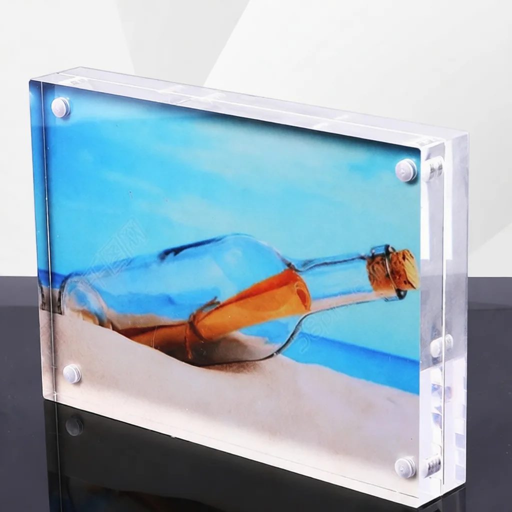 Modern Acrylic Photo Frame Transparent Magnetic Desktop Picture Display Holder Thick Stand Case For Personal Photo Decor
