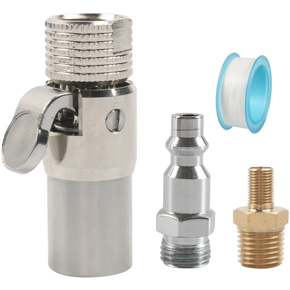 1/4 inch F-NPT Clip On Tire Chuck with 12 Tooth Locking Mechanism 1/4 M-NPT to 8V1 Adapter and Quick Connect for One Handed Use