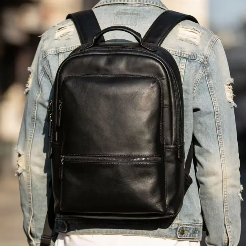 

2026 New Brand Natural Cow Genuine Leather Men's Backpack Fashion Large Capacity Shoolbag Boy Laptop Backpack Computer Bag