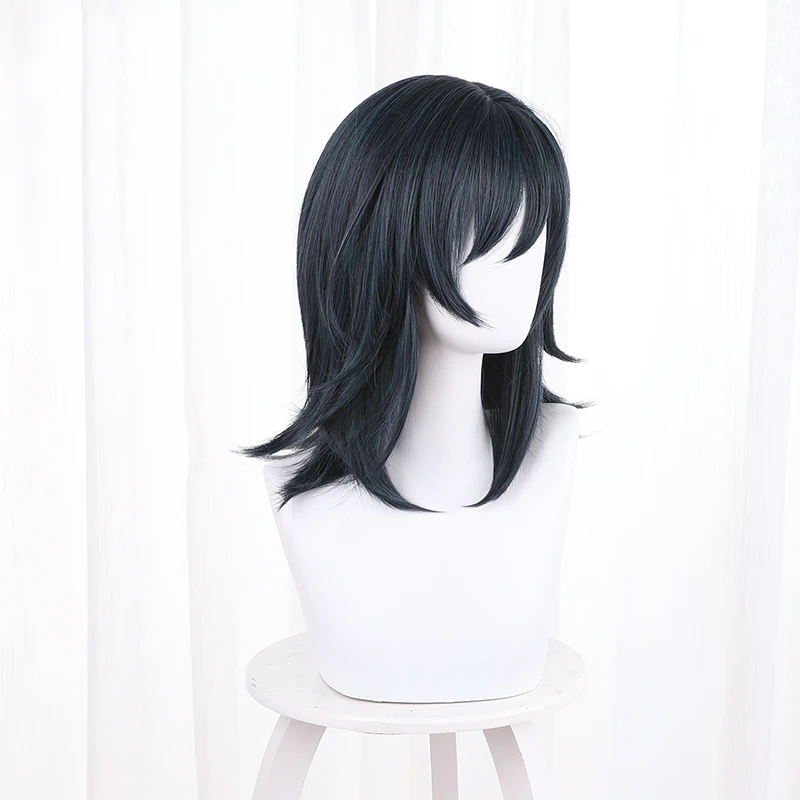 Anime The Executioner and Her Way of Life Shokei Shoujo No Virgin Road White Headband Cosplay Costume Wig Dark Blue Hair Cos Wig