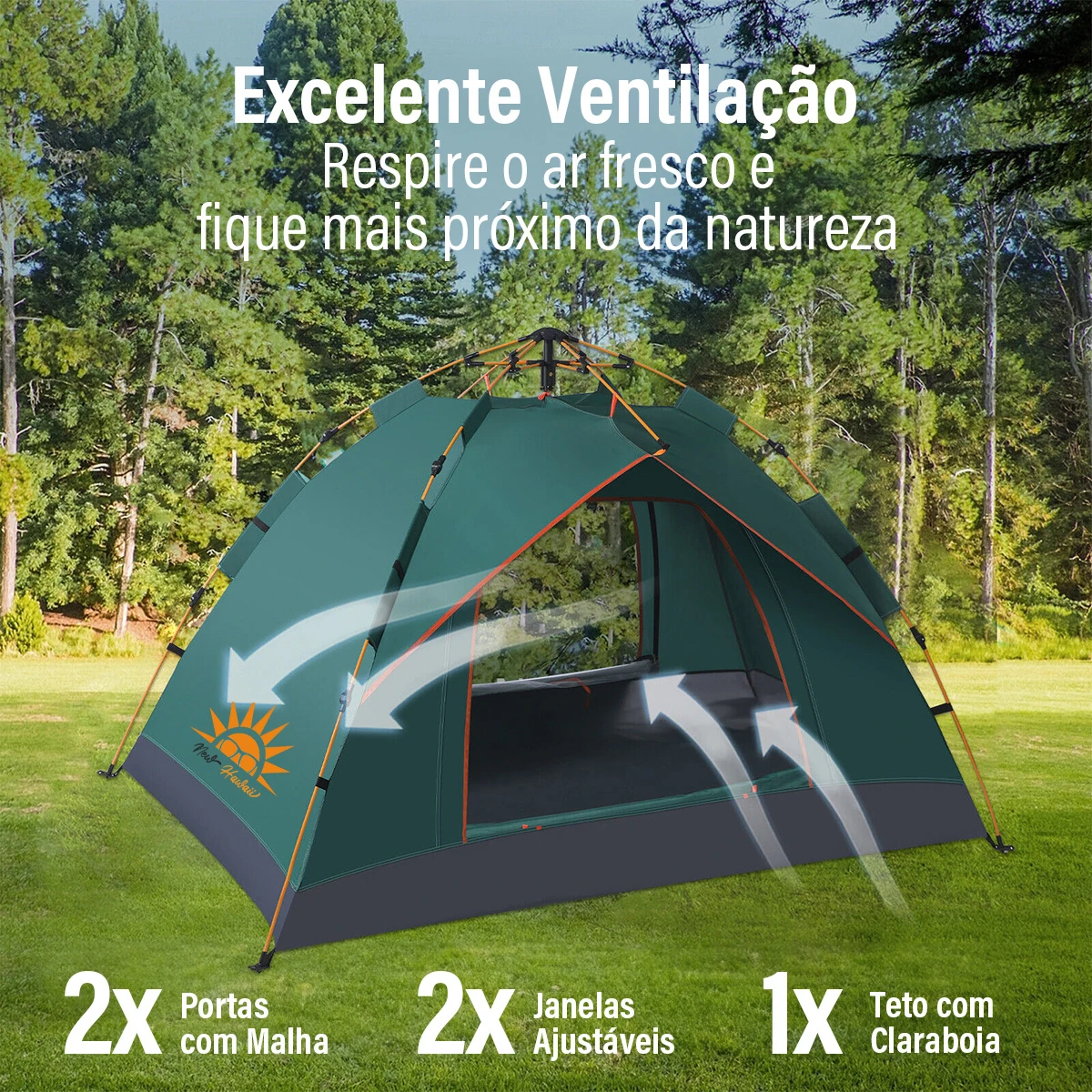 Outdoor Tent Self-Pop-up Quick Camping Portable Sun For 3-4 People Green/White