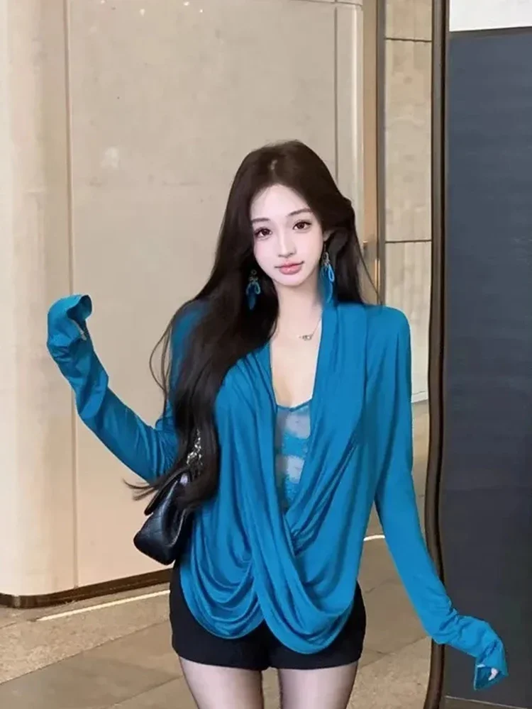 

Lace Patchwork Sexy T Shirt Women Slim Fashion Long Sleeve Design Solid Tees Fall Casual Chic Party Night Female All Match Tops