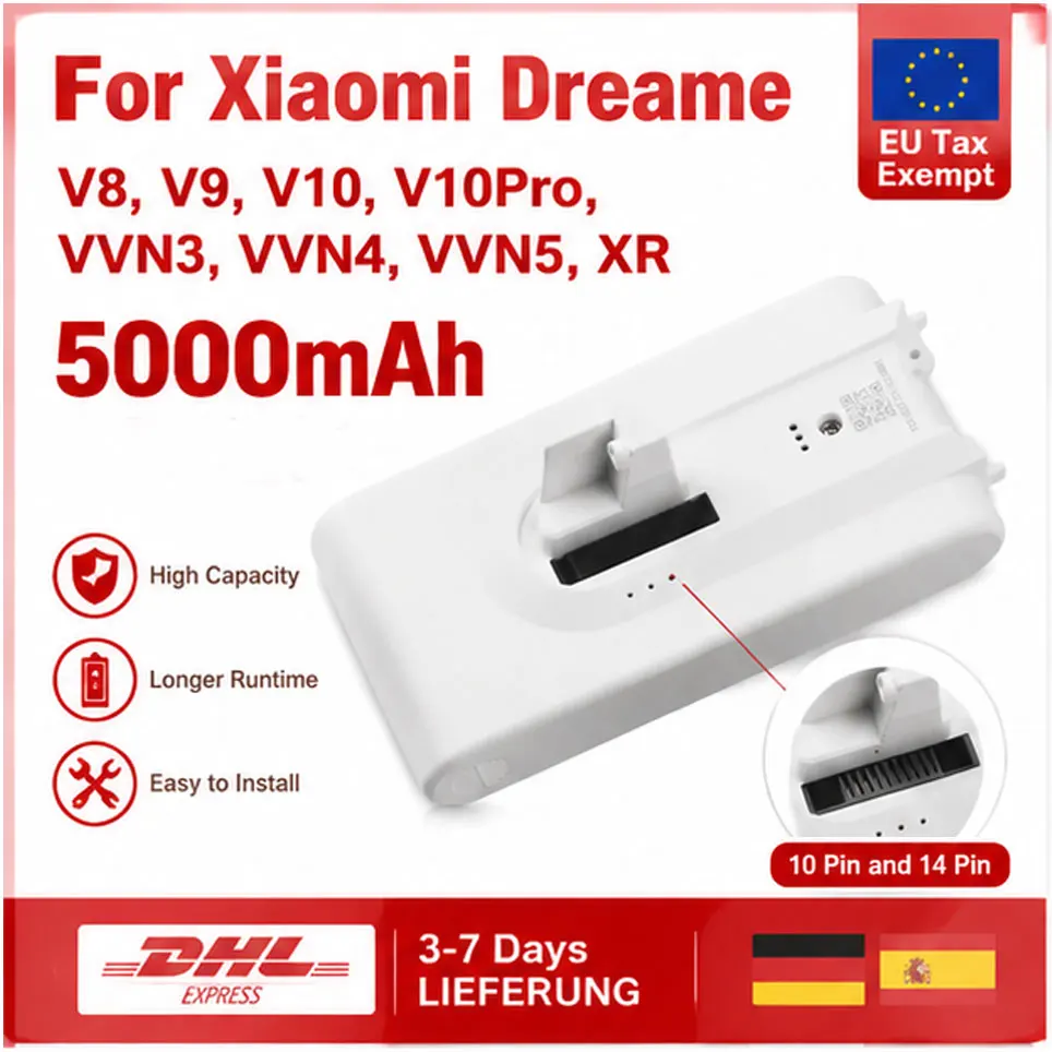 Für Xiaomi Ersatz-Staubsauger – Ersatzakku Dreame V8 V9 V10 V10Pro VVN3 VVN4 VVN5 XR Lithium-Ionen-Akku (5000 mAh)