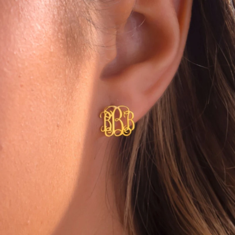 

Dainty Monogram Earrings Personalized Initial Earrings Minimalist Stud Jewelry for Her Wedding Bridesmaid Gift