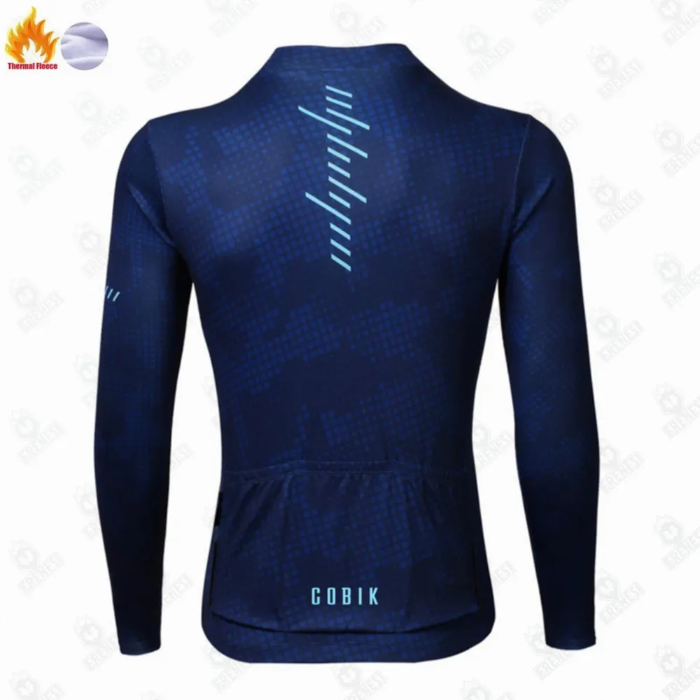 Cobik Bicycle giacca blu scuro inverno lana termica manica lunga Jersey maglia da Ciclismo da uomo Bike bavaglino collant Road Ciclismo Uniform