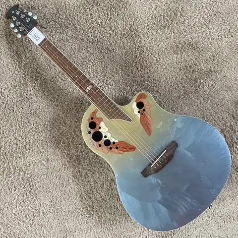 L592 OVATION 24 Fret Roundback Acoustic Guitar with Leaf Soundhole Carbon Fiber Body Glacier Blue Gradient Finish