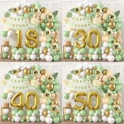 Macaron Green Gold Balloon Garland Arch Kit Latex Balloon Happy 18 30 40 50 Year Old Birthday Party Decor Adults Anniversary