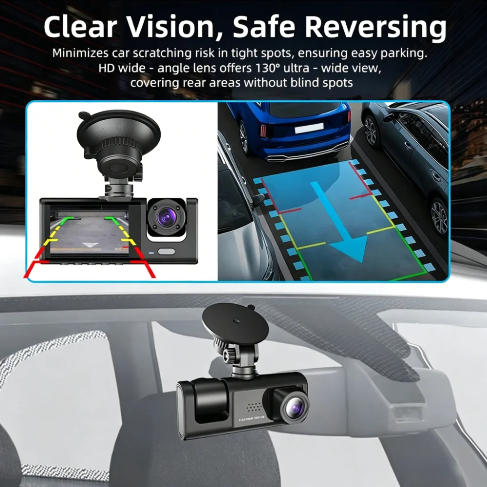 Fahrzeug-Recorder Auto-Dashcam WiFi Dreifach-Objektiv 3-Kanal Vorder- und Rückansicht Nachtsicht Schleifenaufnahme Auto-DVR-Kamera G-Sensor – Detail 5