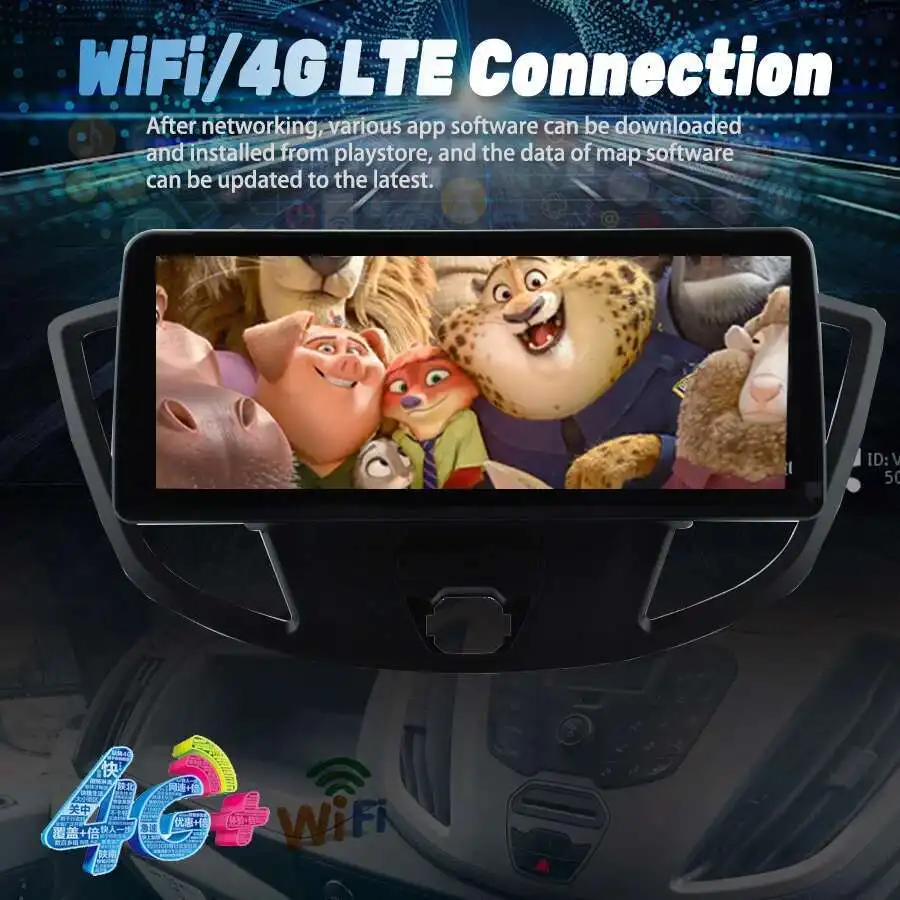 포드 트랜짓 2018 차량용 비디오 플레이어, 안드로이드 14 대형 스크린, GPS, 포드 챌린저 라디오, 멀티미디어, 오토라디오, 카플레이 2DIN GPS