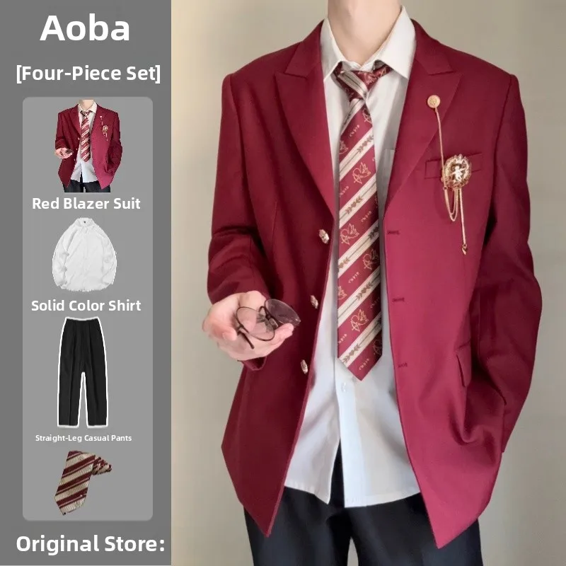 

2025 New Men's Tee-Button Suit Jaet Student Class orm Sle Korean Version Double Slit Special Wide Fit Autumn Wear