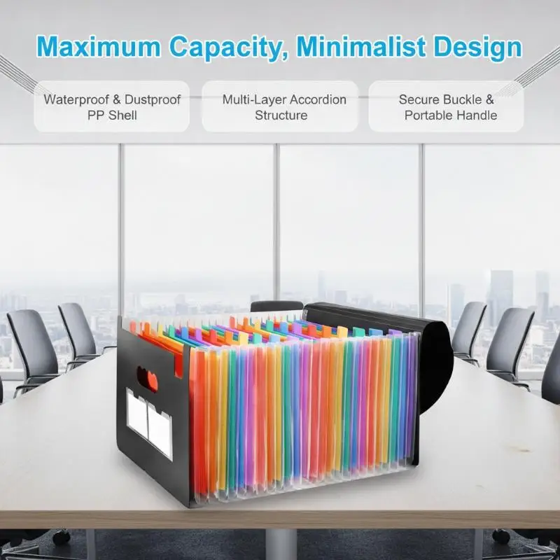 13/25‑Pocket Accordion Expanding File Folder, Large‑Capacity Portable Organizer with Color Tabs for Document Storage