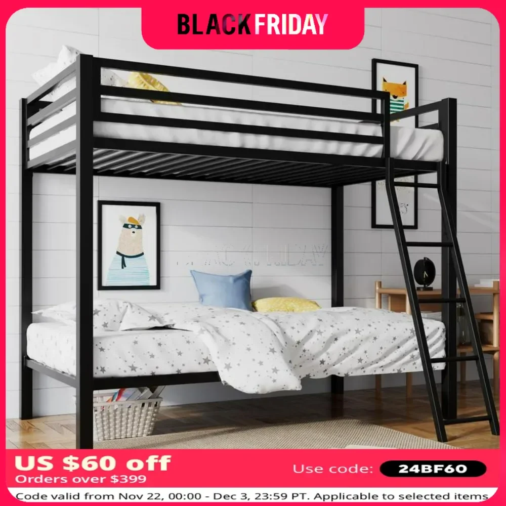 

Twin Over Twin Metal Bunk Bed, Modern Twin Bunk Beds Frame with Ladder & Guardrail, Space-Saving, Easy for Climbing & Assemble