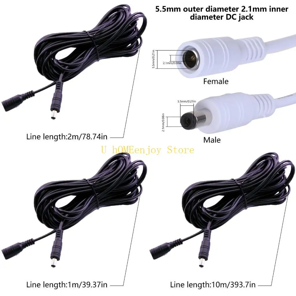 B0KF 5.5x2.1mm To 5.5x2.1mm Power Cable Female To Male for CCTV Security Cameras Monitor LED Light Signs Power Cable