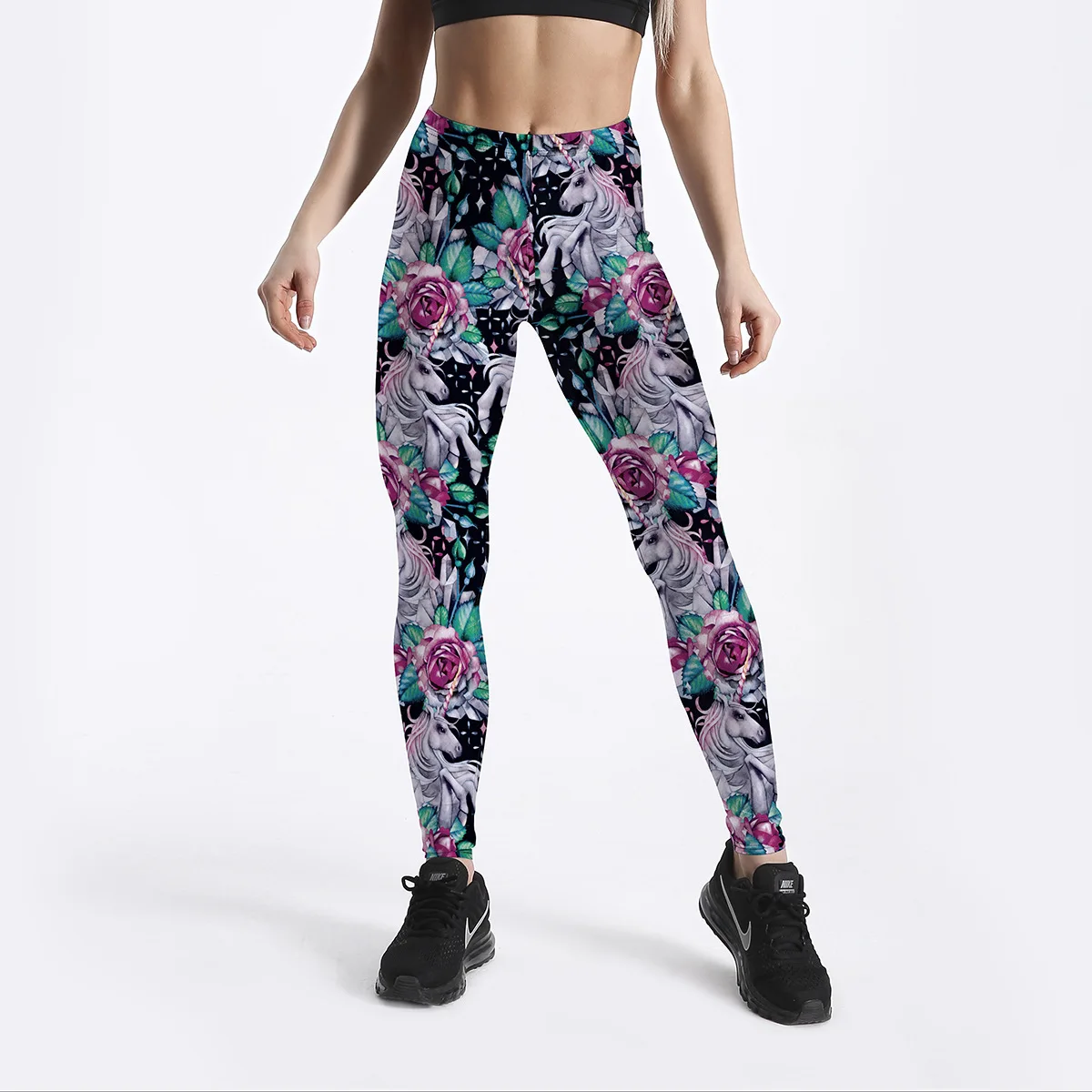 Women legging Cute Horse Floral Printed elastic Slim leggings 2XL 4126