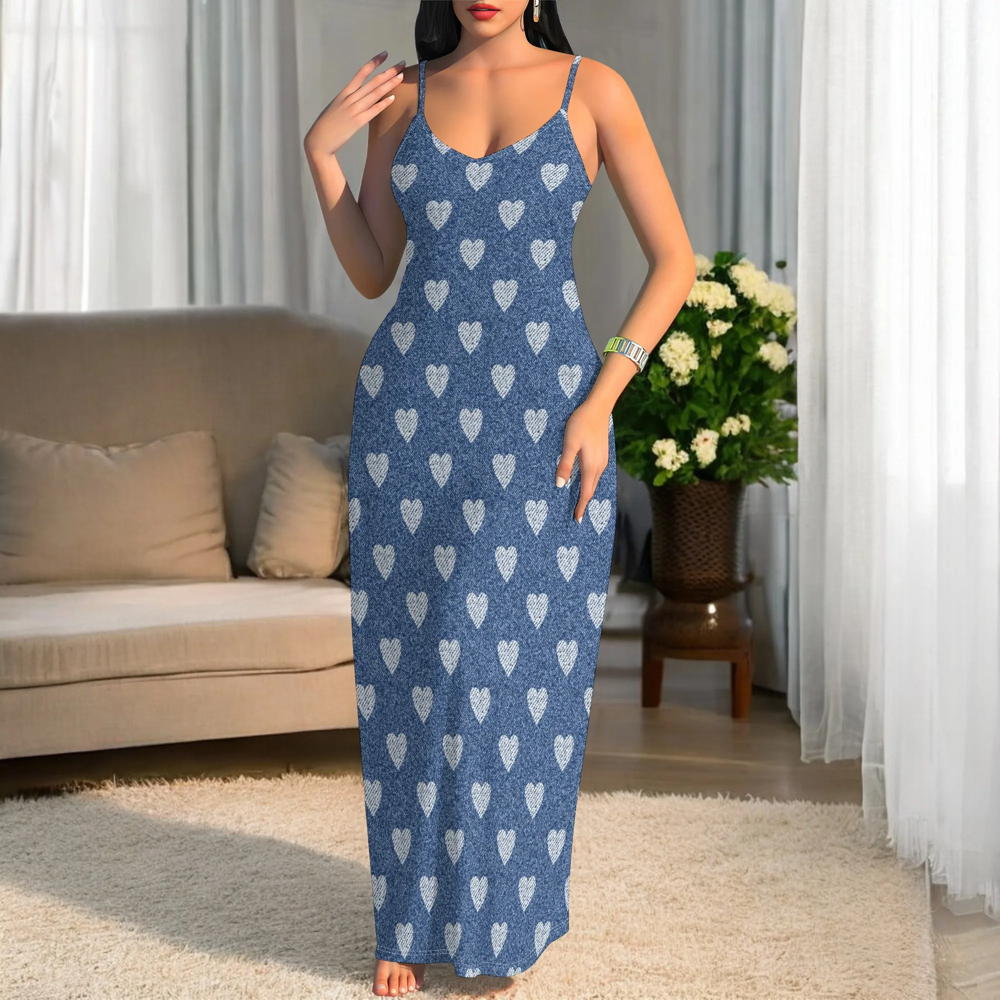 Nupusa Vestido con Estampado Floral para Mujer Verano Casual Correa de Espagueti Denim - Look Maxi Vestido