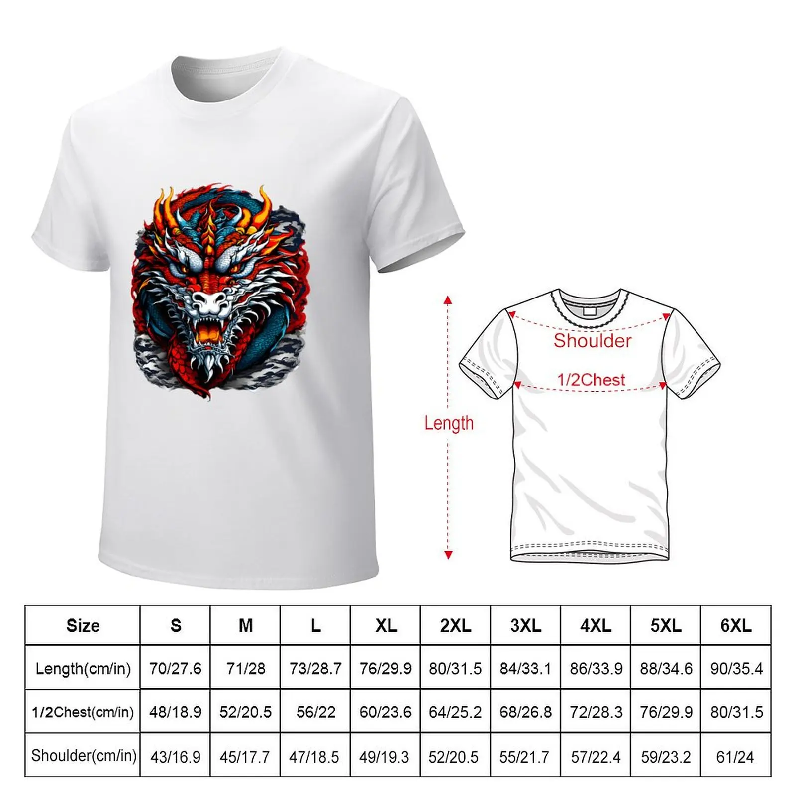 Dragon Head Red White Sticker T-Shirt plain oversized summer top animal prinfor boys t shirts men