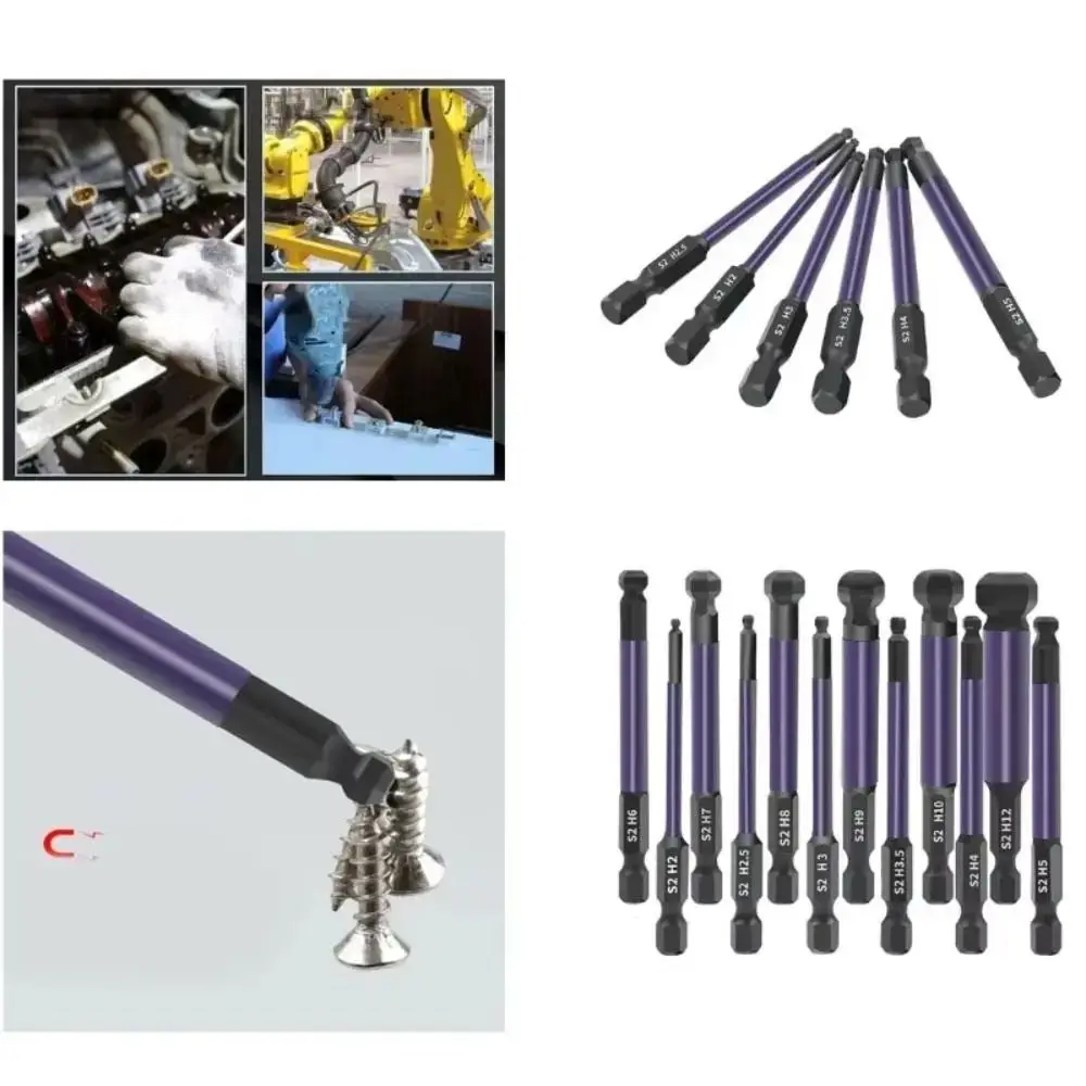12pcs 75mm Ball End Screwdriver Bit Magnetic 1/4 Inch Hex Shank Hexagonal Screwdriver Bit Alloy Steel High Hardness