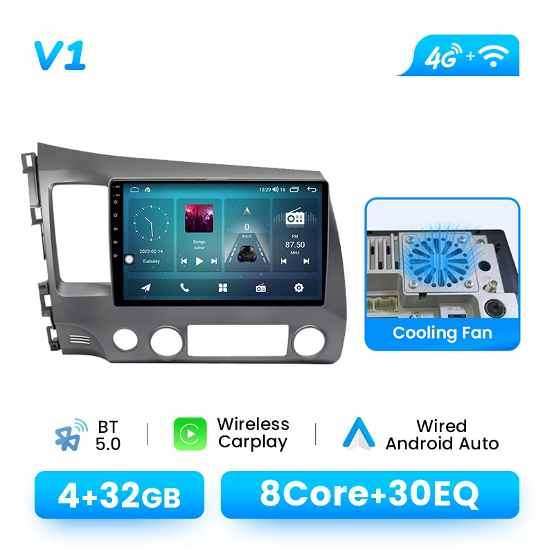 XONRICH Draadloze CarPlay Android 14 Autoradio voor Honda Civic 8 2005-2011 AI Spraakbesturing GPS Navigatie 4G WiFi DSP Multimedia Autostereo Hoofdunit
