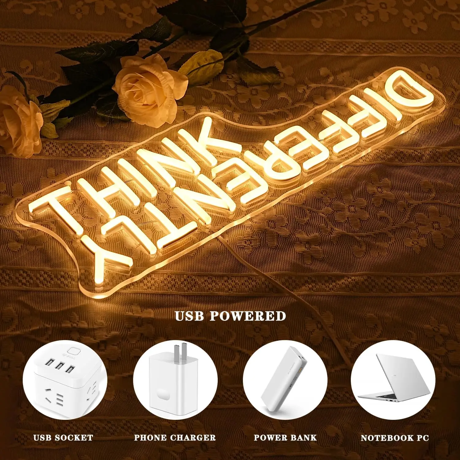 فكر بشكل مختلف علامة النيون USB مصباح ليد للفصول الدراسية مكتب غرفة الدراسة مكتبة بار غرفة نوم ديكور المنزل هدية شخصية