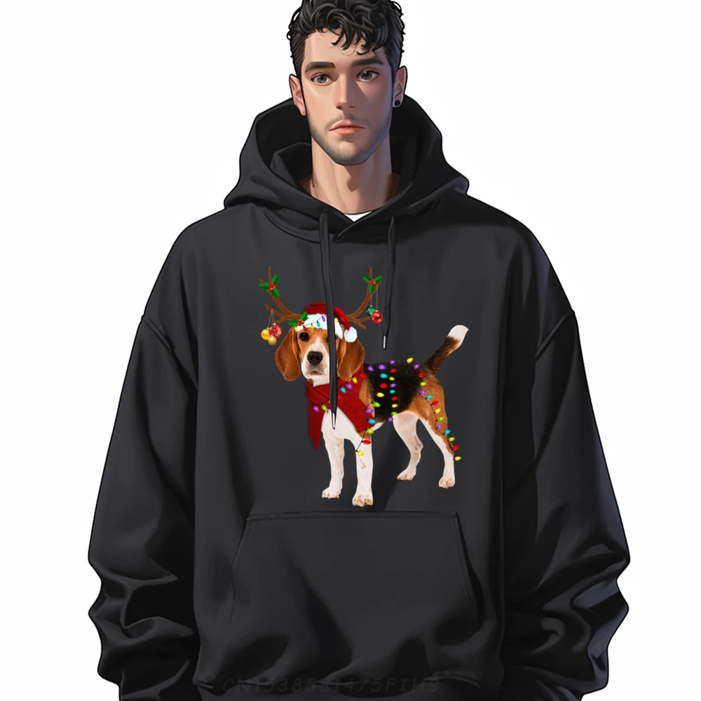 Santa Beagle Reindeer Light Christmas Graphic Pullover Hoodies Luxury Sweater Christmas Sweater