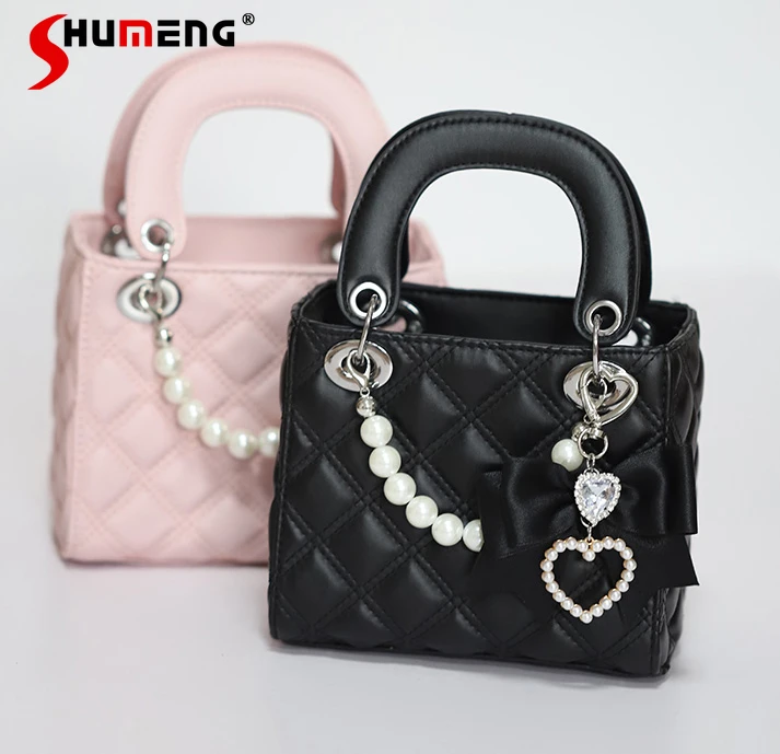 Japanese Girl Cute Handmade Pink Shoulder Bag 2023 Fall New Mine Mass-Produced Sweet Cool Bow Love Rhinestones Handbag for Women