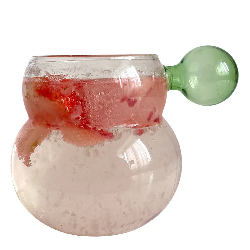 Cute Gourd Shape High Borosilicate Glass Single Layer Cup with Spherical Handle for Household Use Cold Drink Juice Mug