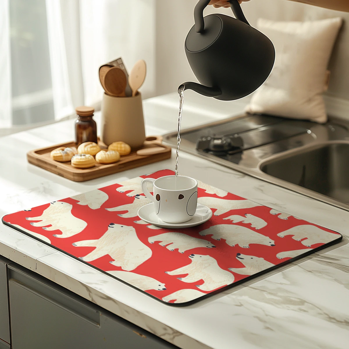 Large Kitchen Absorbent Mat Christmas Polar Antiskid Draining Coffee Dish Drying Mat Quick Dry Bathroom Drain Pad Tableware Mat