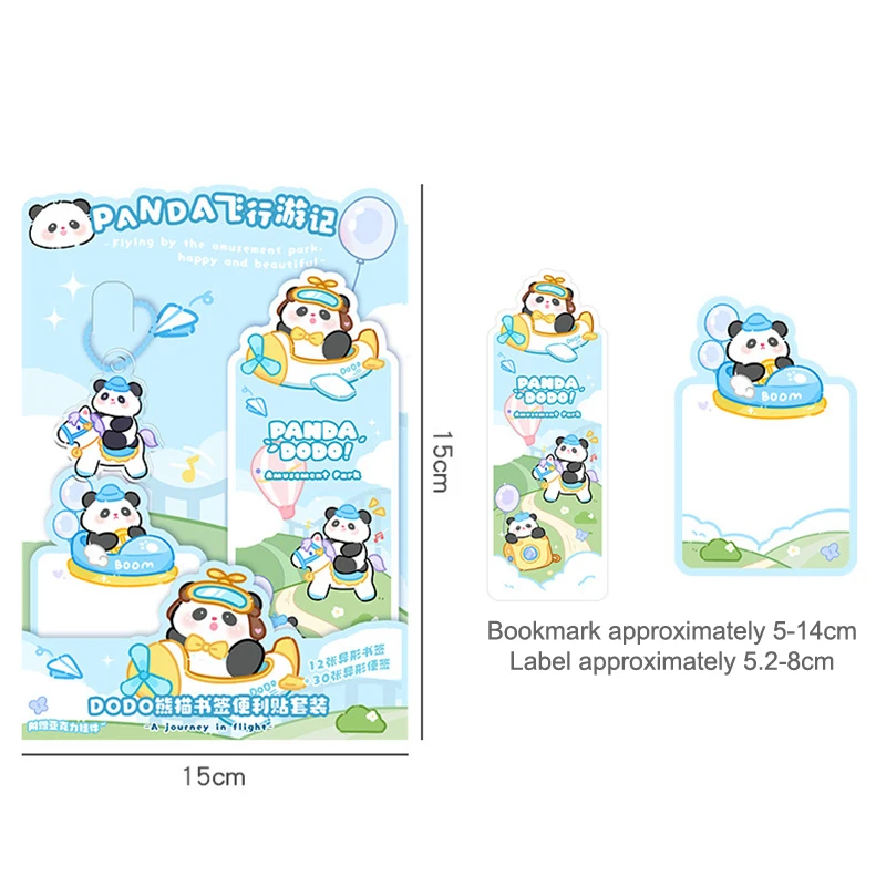 3 Stuks Mode Cartoon Panda Plakkerige Notities Bladwijzer Sleutelhanger Set Schattige Prachtige School Kantoorbenodigdheden Voor Studenten Briefpapier