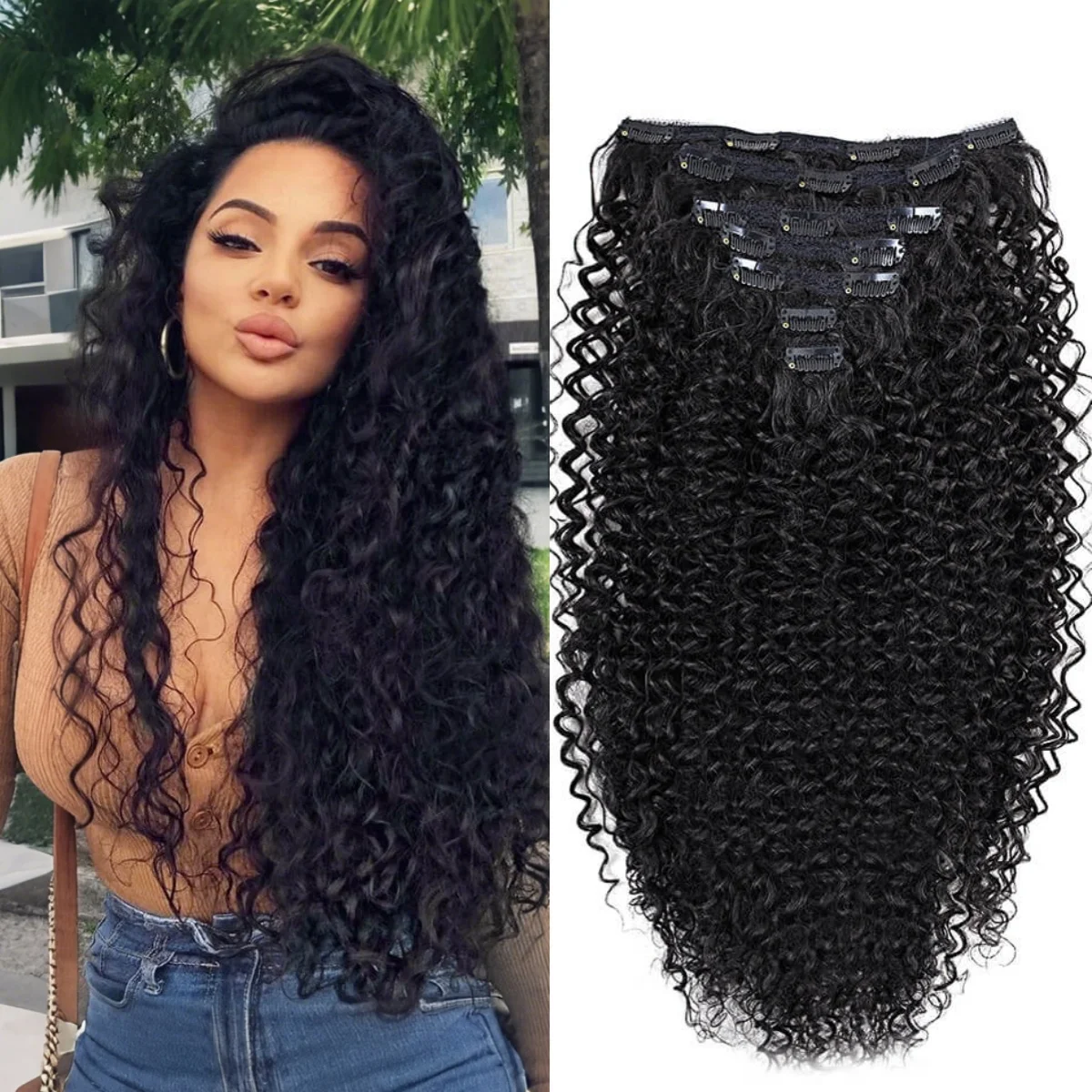 

26-дюймовые кудрявые синтетические волосы для наращивания, 140 г, термостойкие накладные волосы с двойным утком, набор для женщин, 7 шт.