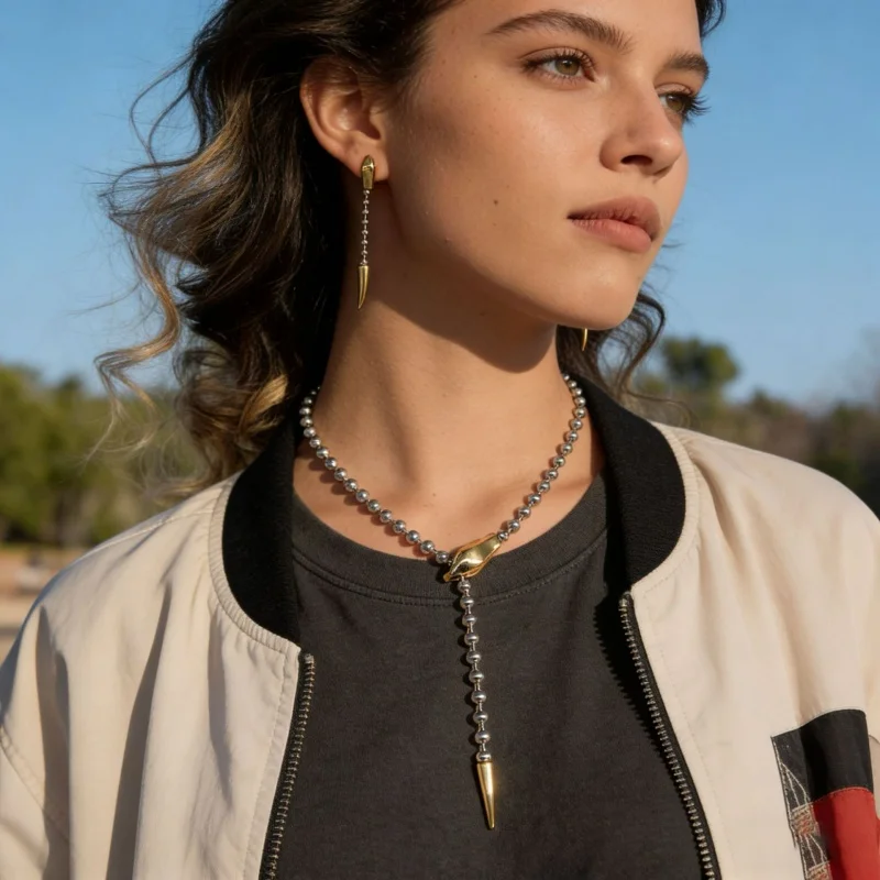 

Luxury Titanium Steel Necklace with Color Block Snake Y-Chain Earrings Set for Women Commute Daily Party Jewelry Accessory