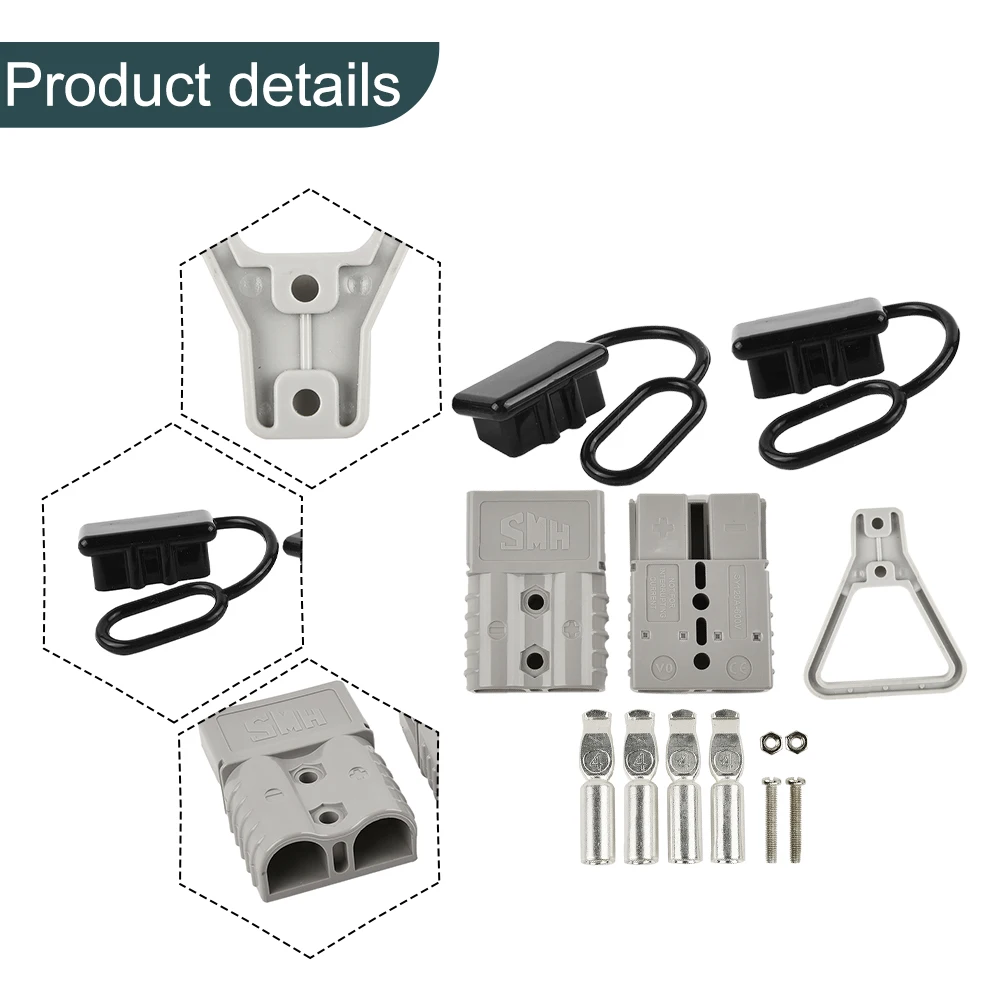 2 Sets High Amp Battery Connectors 175A with Cover Handle and Terminals for 600V Applications Copper Silver Conductive Elements