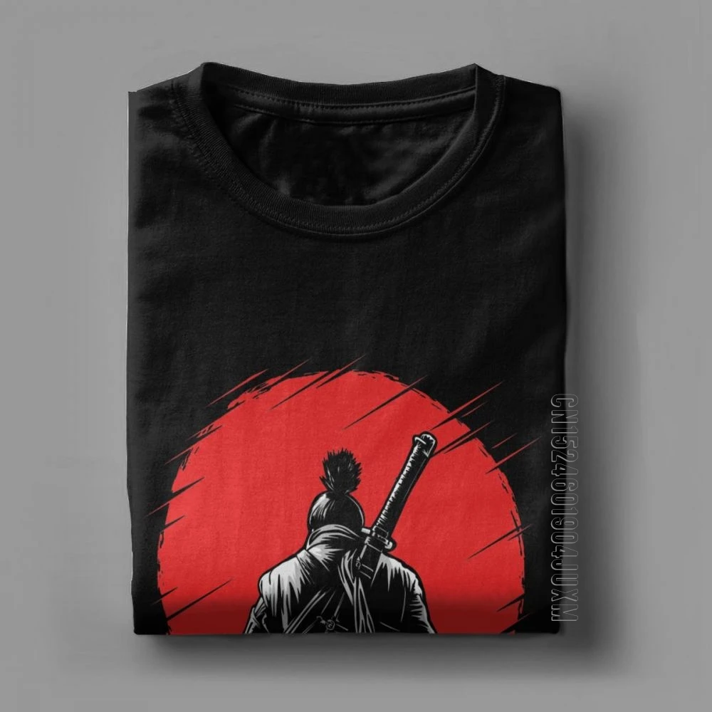 One-Armed Wolf Red Sun Sekiro Shadows Die Twice T-Shirt Men 100% Cotton T-Shirts Samurai Game Japanese Short Sleeve Tee Shirt