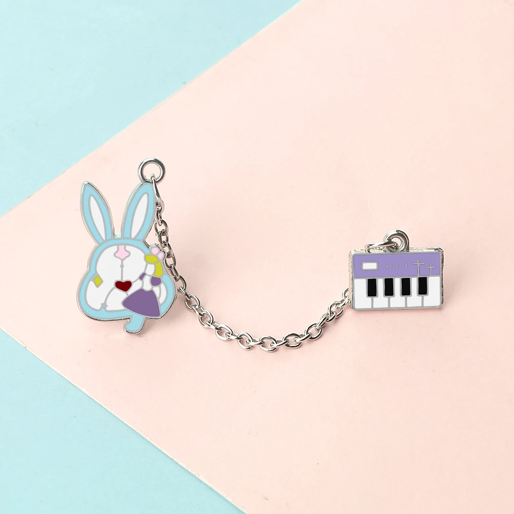 Mini Electronic Organ Rabbit Enamel Pin Cartoon Animal Metal Chain Brooch Fashion Jacket Lapel Pins Backpack Badge Girls Jewelry