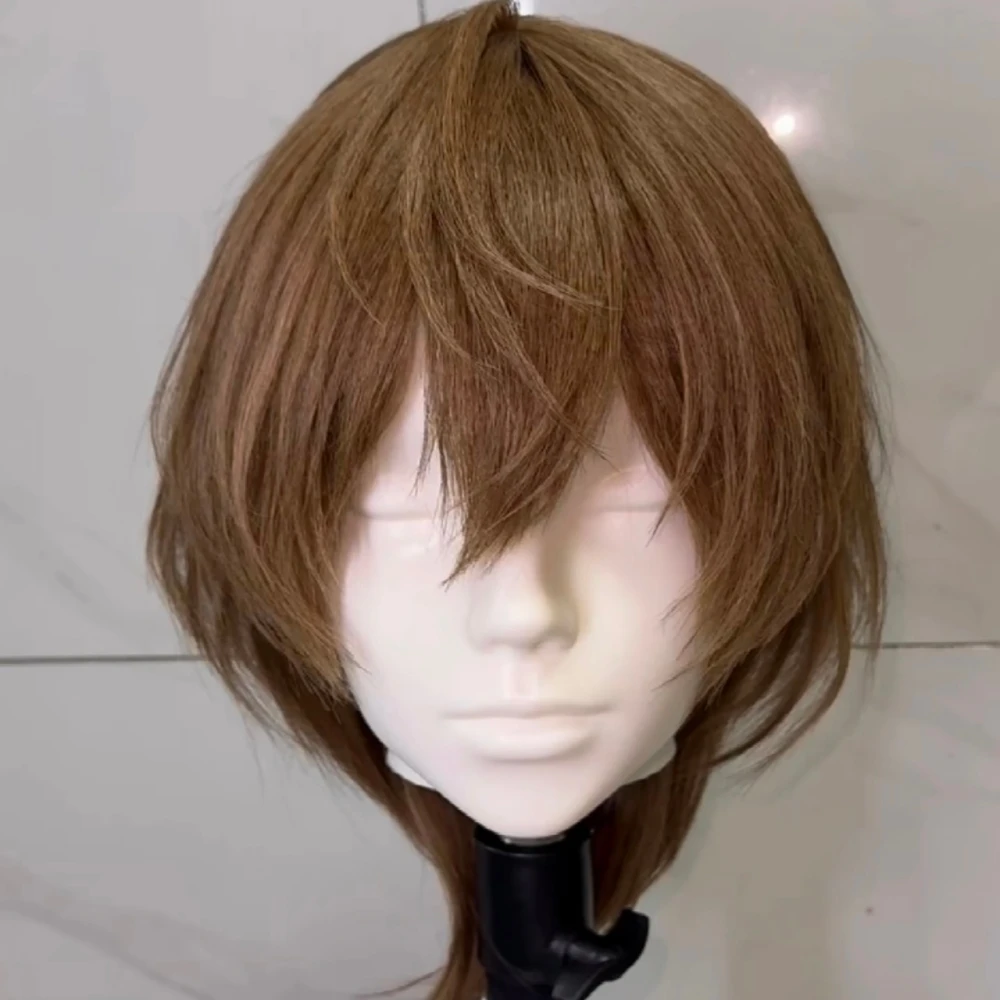

Anime Akechi Goro Cosplay Wig Flax Brown with Realistic Scalp Top Heat-resistant Synthetic Fiber Wig with Rose Net Cap Halloween