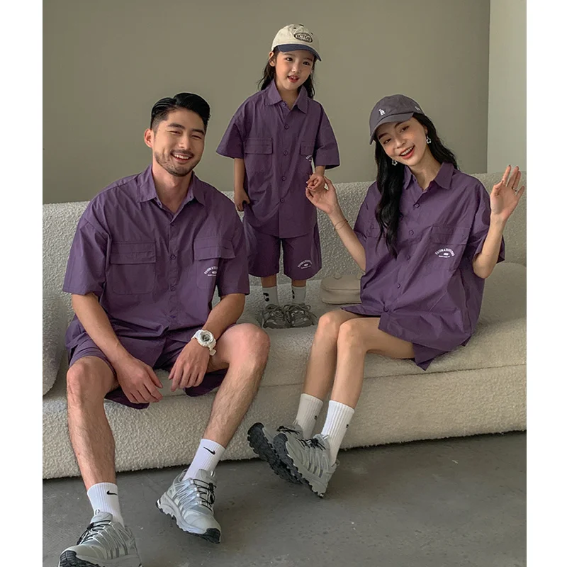 Fashion Family Summer Clothes Sets Korean Style Children\'s Clothing Father Mother and Daughter Son Same Shirts Shorts Outfits