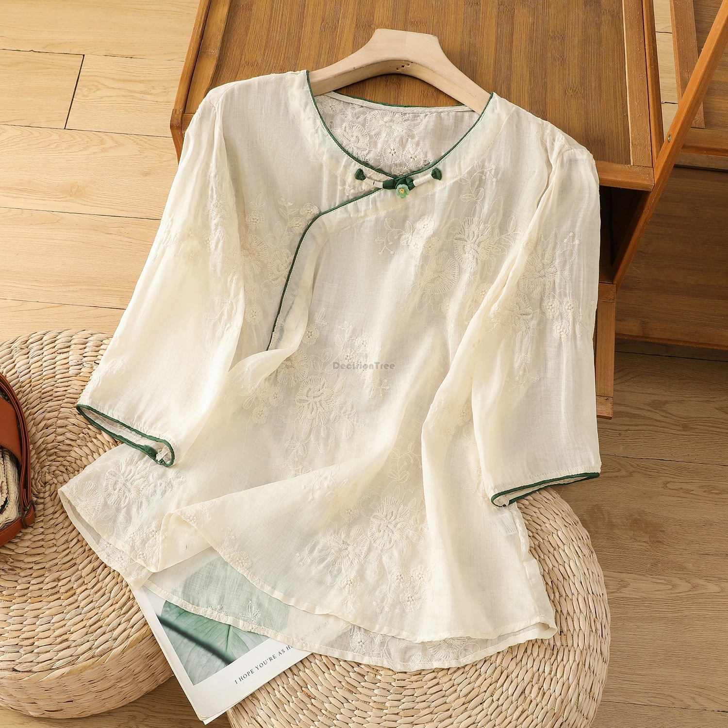 

2025 new chinese retro casual style half sleeve tang suit zen top new cotton and linen t-shirt women daily loose shirt top t001
