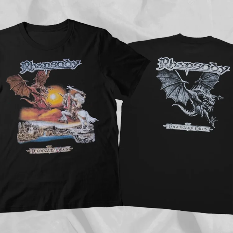 Rhapsody Band Legendary Tales 97 Style Rare Black Double Sided T-Shirt