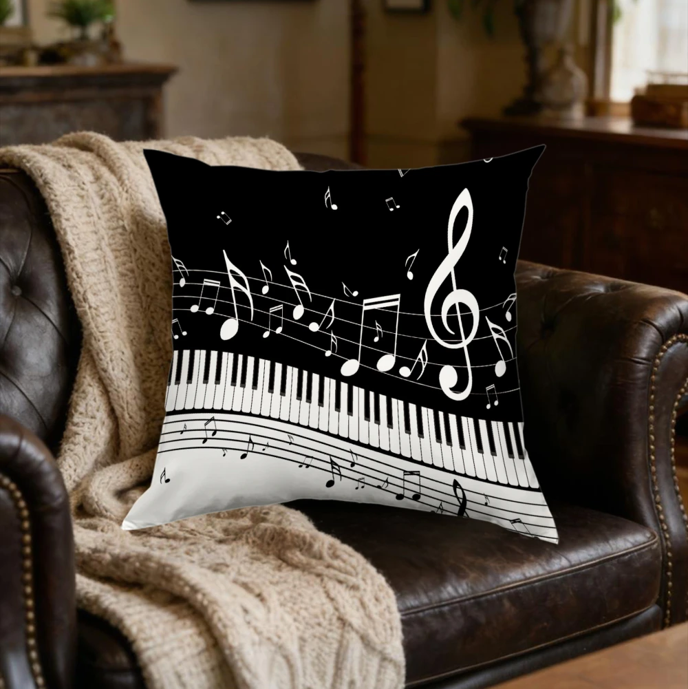 1Pc Black White Piano Key Music Note Pillowcase Soft Fabric for Sofa Bedroom Home Decor x-2