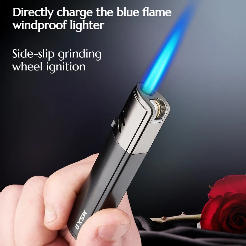 

2PCS Inflatable Grinding Wheel Lighter Metal Anti-wind Blue Flame Lighter Men's Premium Gifts Cigarette Accessories