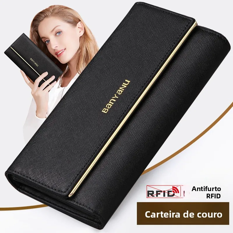 ファッショナブルな長財布-レディース-大容量-上品な二つ折り財布-若者向け-ジッパー開閉-横型形状