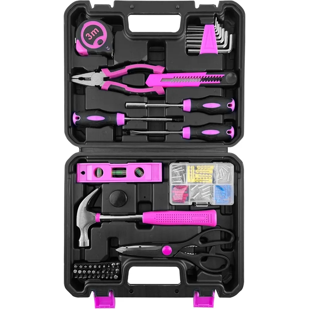 

Набор инструментов SOLUDE Pink, набор инструментов домашнего розового цвета из 172 предметов для женщин с футляром для хранения, базовый набор бытовых инструментов для квартиры, офиса, колл.