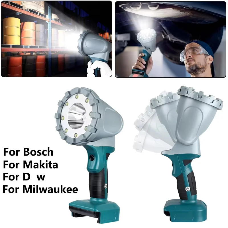 

Светодиодный ручной фонарь 1600 люмен, замена для аккумуляторов Dewalt/Makita/Bosch/Milwaukee 18В, рабочая лампа-прожектор