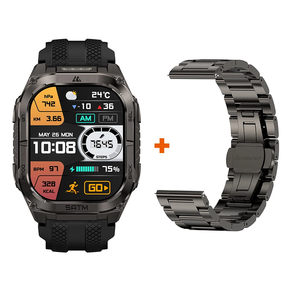 KOSPET TANK M4C Smartwatch voor heren Tactisch outdoorhorloge met walkie-talkie en GPS Militaire duurzaamheid 5ATM waterdicht