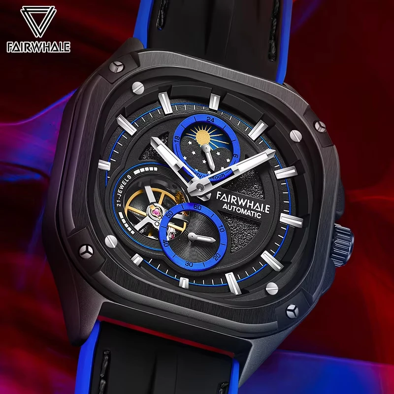 Mark Fairwhale Fashion Automatic Tourbillon Watch for Men Sports Silicone Waterproof Luminous Clock Luxury Mechanical Wristwatch